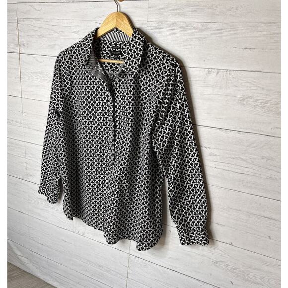 Talbots Shirt Womens SZ 18WP Black & White Clover Wrinkle Resistant Long Sleeve - Picture 4 of 15